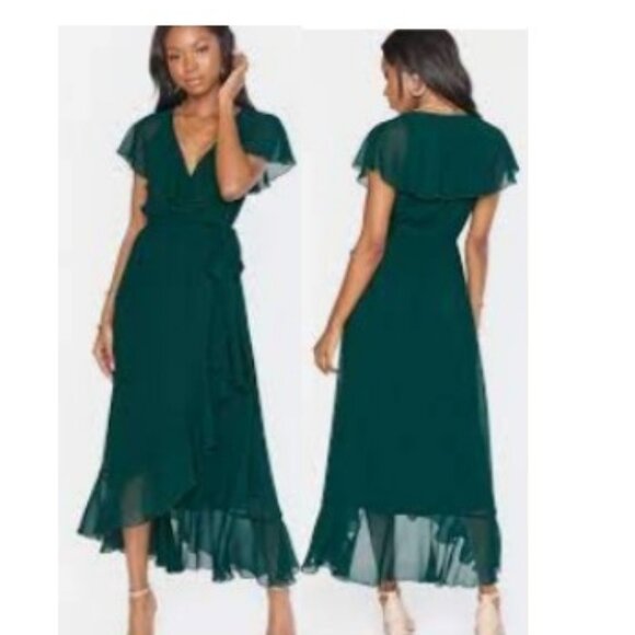 Show Me Your MuMu Jessie Ruffle Chiffon Bridesmaid Dress Emerald M 🆕⌚📦🏃💨🚚 - Picture 2 of 15